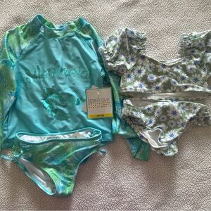 Saint Eve Girls' Turquoise Mermaid Rash Guard Bikini Set